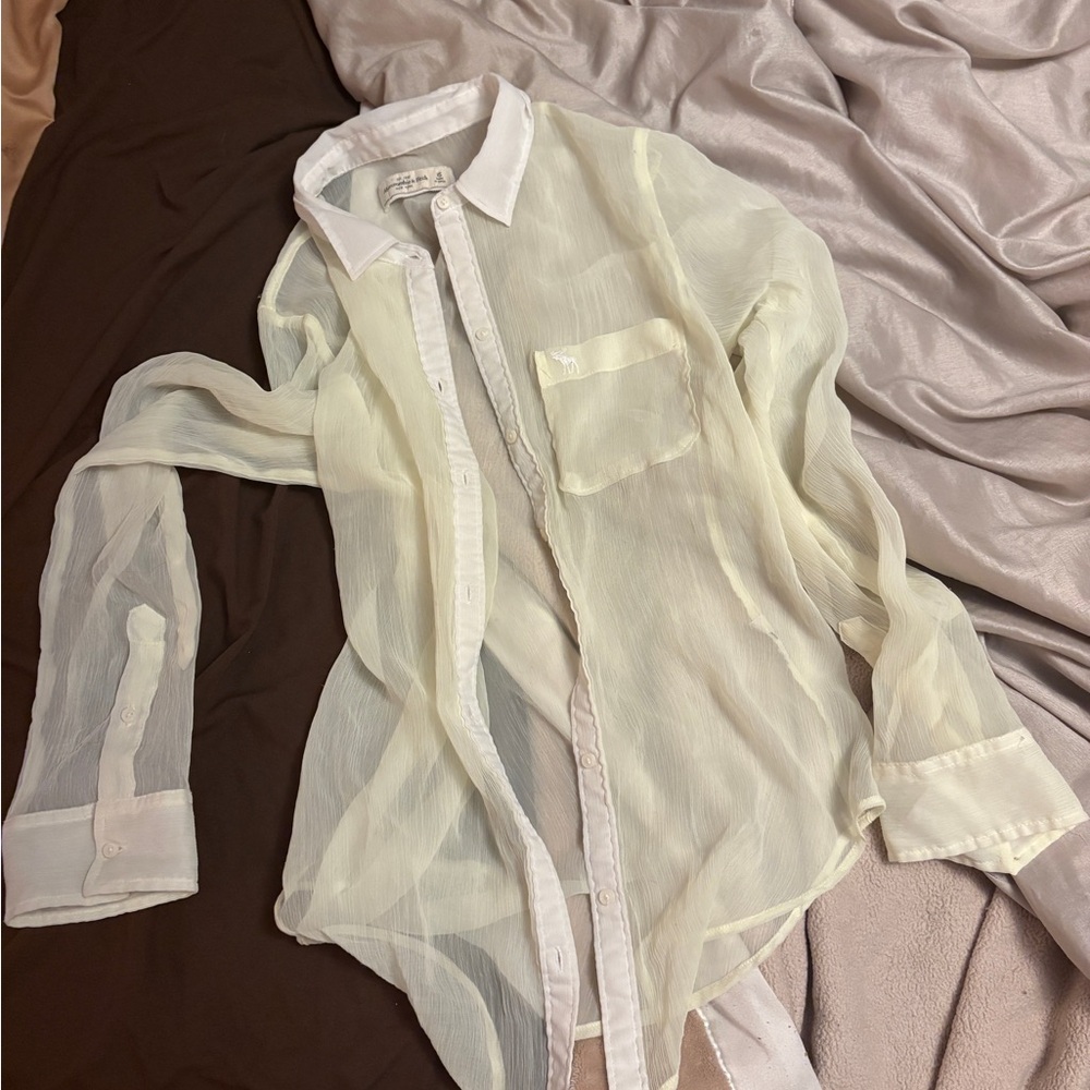 Abercrombie & Fitch Sheer Cream Button Down Shirt